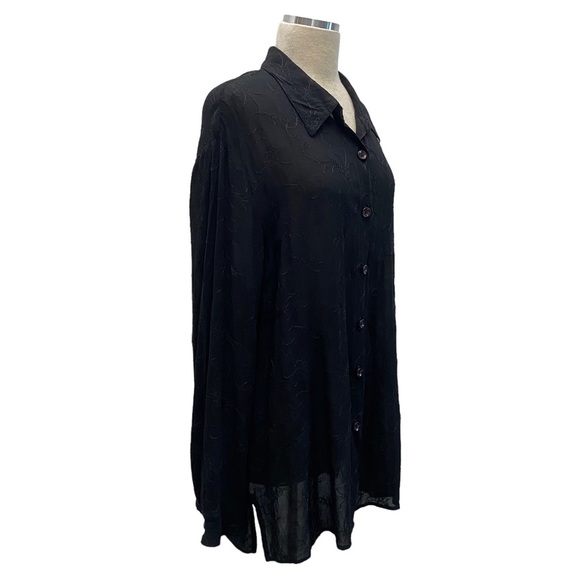 Carole Little Vintage Black Mesh Lace Floral Embroidered Button Down - Picture 7 of 14